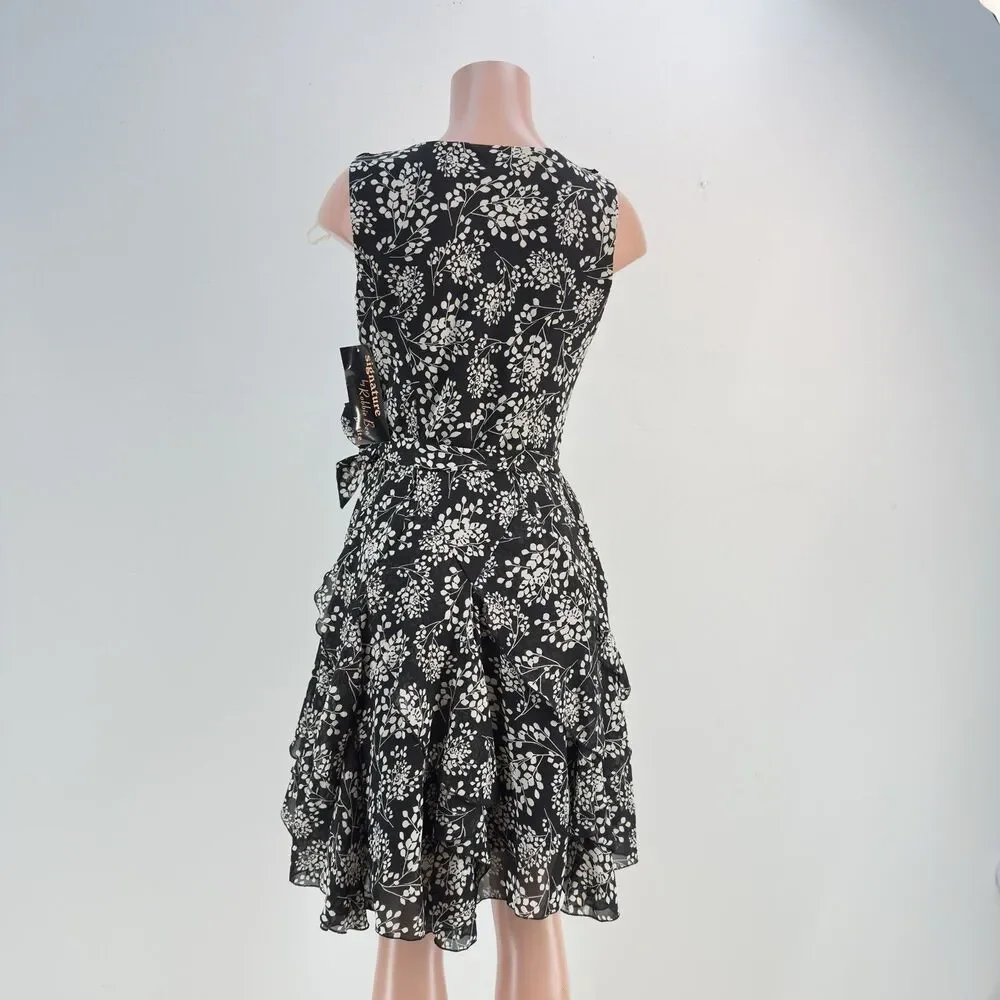 NEW Signature by Robbie Bee 8 Petite Ruffle Dress Women's Black White  NWT - Picture 4 of 17